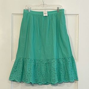 J Crew Mint Green Eyelet Midi Skirt!